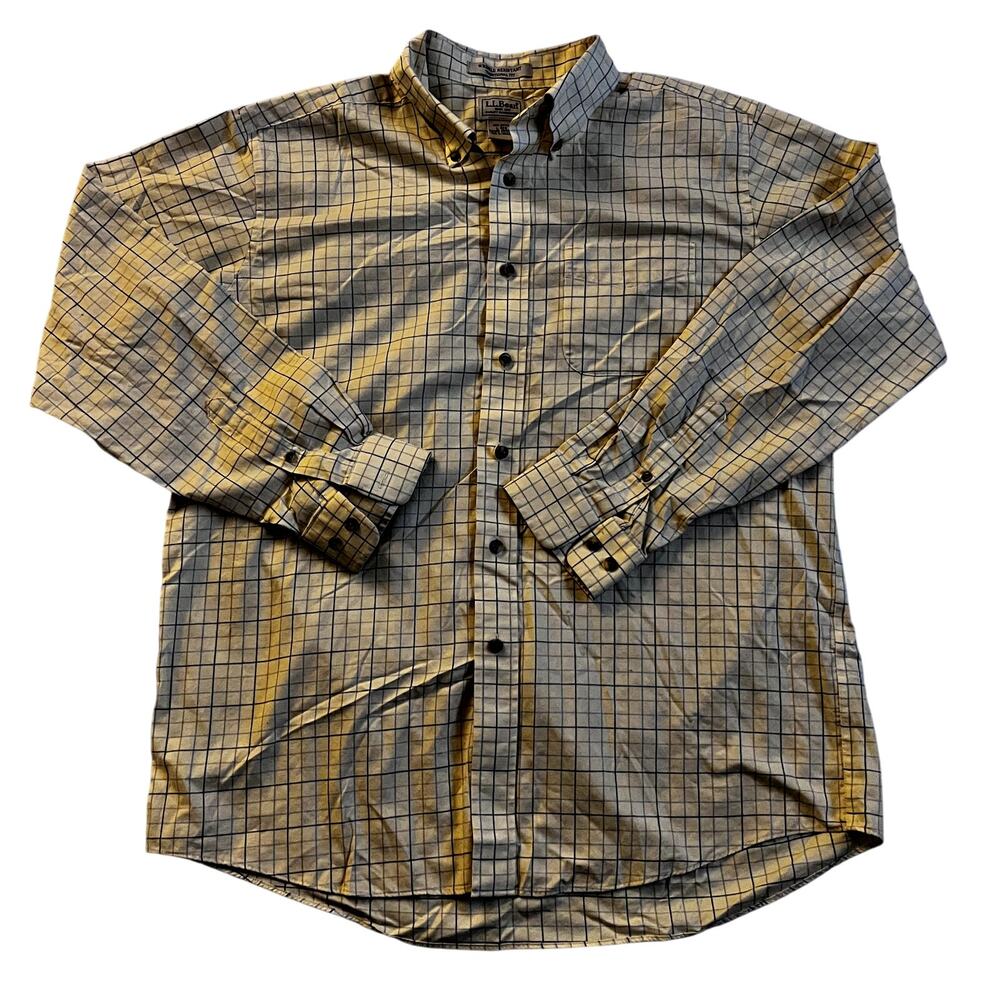 L.L. Bean Men's Wrinkle Resistant  Yellow Plaid Button-Down Shirt - Size L Reg